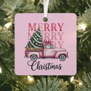 Merry Christmas Coquette Bow Xmas Holiday Season Metal Tree Decoration
