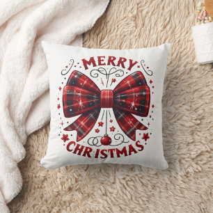 merry christmas Coquette red plaid Cushion