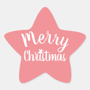 Merry Christmas Coral Pink Modern Star Sticker
