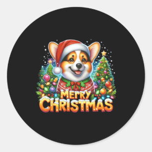 Merry Christmas Corgi Dog Corgmas Matching Christm Classic Round Sticker