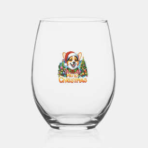 Merry Christmas Corgi Dog Corgmas Matching Christm Stemless Wine Glass