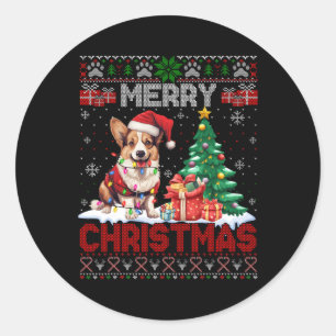 Merry Christmas Corgi Dog Lovers Family Ugly Xmas Classic Round Sticker