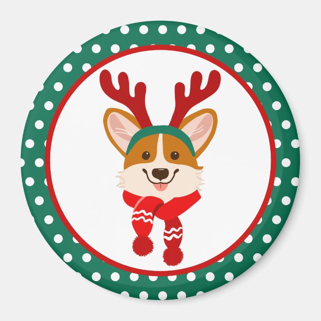 Merry Christmas Corgi Dog Magnet (Front)