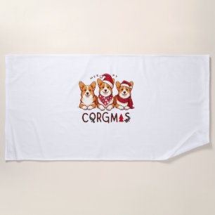 Merry Christmas Corgi Dog Santa Love Corgis Family Beach Towel