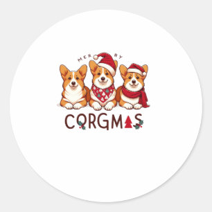 Merry Christmas Corgi Dog Santa Love Corgis Family Classic Round Sticker