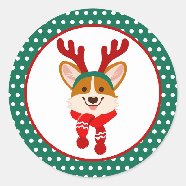 Merry Christmas Corgi Dog Sticker (Front)