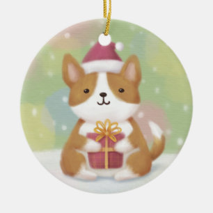 Merry Christmas: Corgi Illustration Art Ceramic Ornament