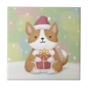 Merry Christmas: Corgi Illustration Art Ceramic Tile