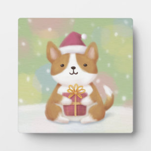 Merry Christmas: Corgi Illustration Art Plaque
