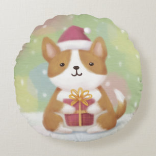 Merry Christmas: Corgi Illustration Art Round Cushion