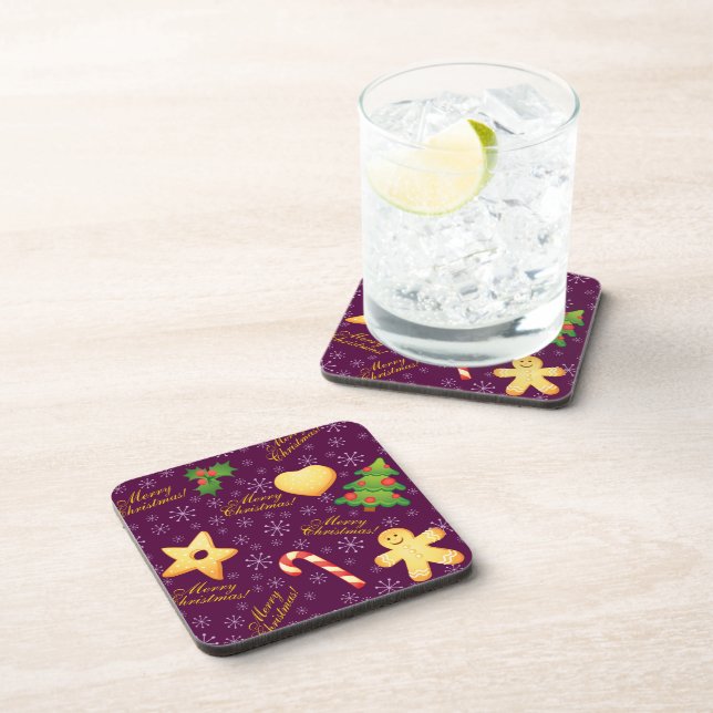 Merry Christmas Cork-Backed Coasters (Right Side)