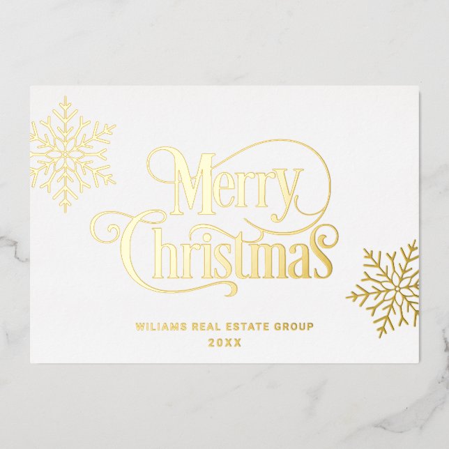 Merry Christmas Corporate Greeting Gold Foil Holiday Card (Front)