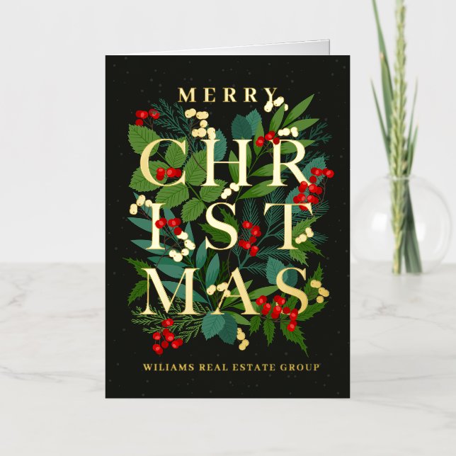 Merry Christmas Corporate Greeting Gold Foil Holiday Card (Front)