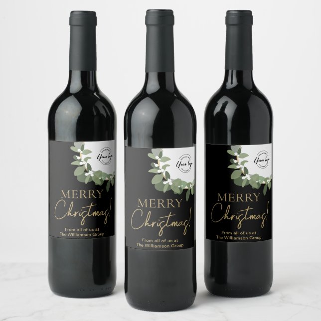 Merry Christmas Corporate logo Wreath Holiday Wine Label (Bottles)