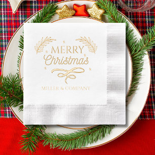 Merry Christmas Corporate Name Script Foil Napkins