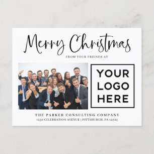 Merry Christmas Corporate Photo and Your Logo Holiday Postcard