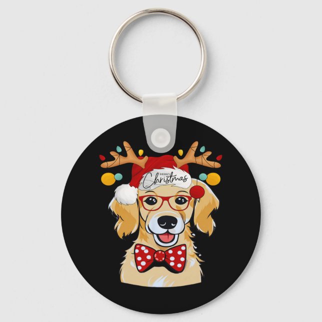 Merry Christmas Costume Reindeer Cute Santa Beagle Key Ring (Front)