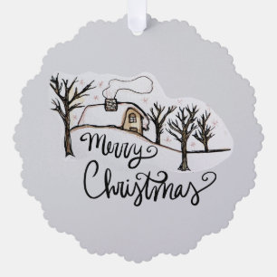 Merry Christmas Cosy Cottage Winter                Tree Decoration Card