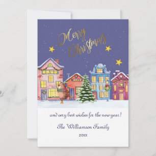 Merry Christmas Cosy Village Scene Christmas Card
