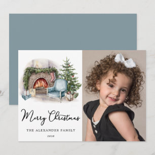 Merry Christmas Cosy Watercolor Home Photo Holiday Card