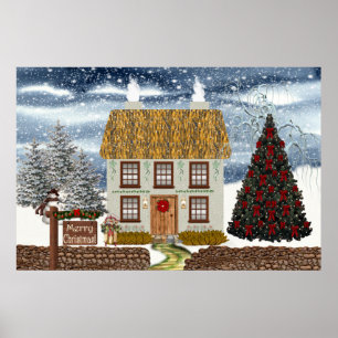 Merry Christmas Cottage Print