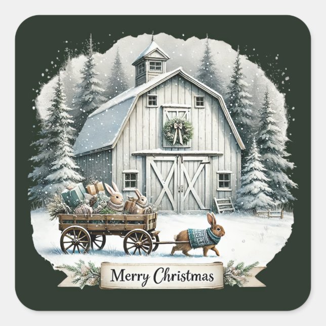 Merry Christmas Country barn  Square Sticker (Front)