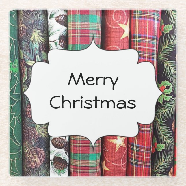 Merry Christmas Country Quilting Cloth Glass Coaster (Front)