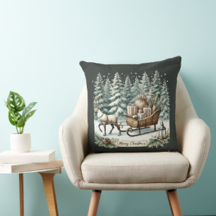 Merry Christmas Country reindeer sleigh Cushion