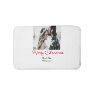 Merry Christmas couple photo add name happy holida Bath Mat