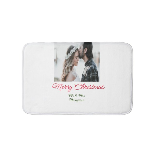 Merry Christmas couple photo add name happy holida Bath Mat (Front)