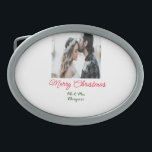 Merry Christmas couple photo add name happy holida Belt Buckle<br><div class="desc">design</div>