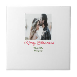 Merry Christmas couple photo add name happy holida Ceramic Tile