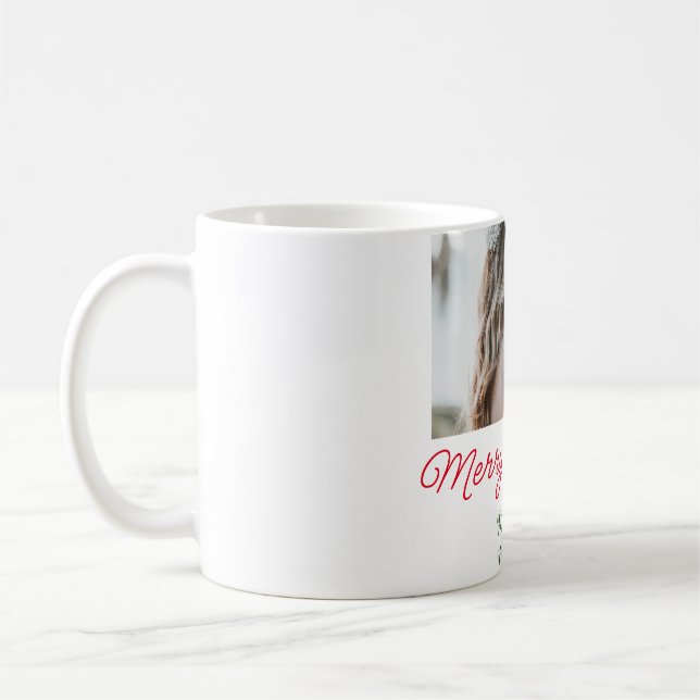 Merry Christmas couple photo add name happy holida Coffee Mug (Left)