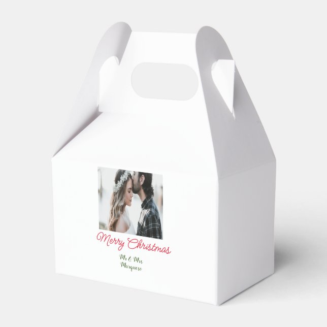 Merry Christmas couple photo add name happy holida Favour Box (Front Side)