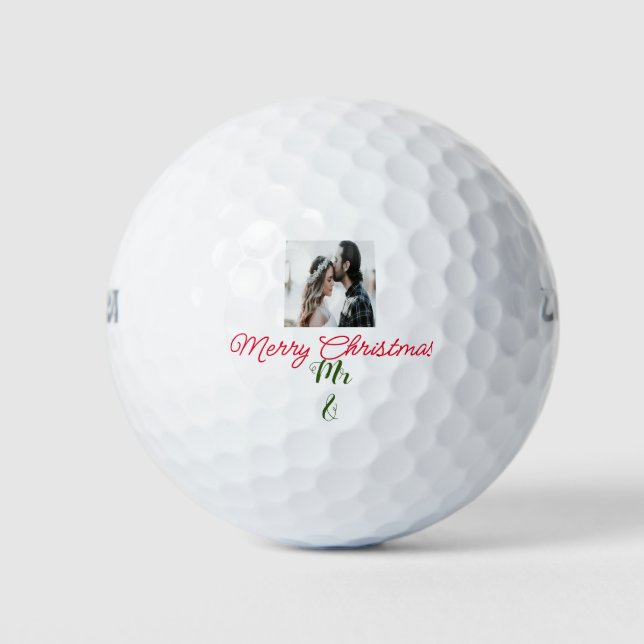 Merry Christmas couple photo add name happy holida Golf Balls (Front)