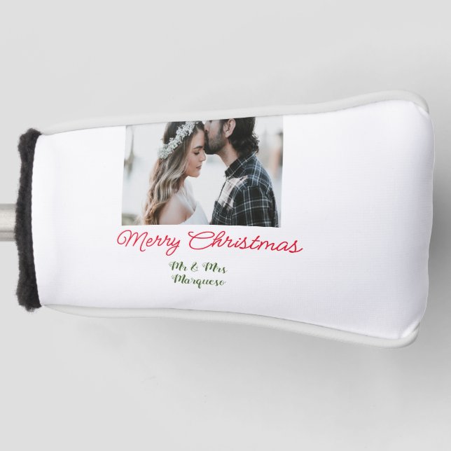 Merry Christmas couple photo add name happy holida Golf Head Cover (Front)