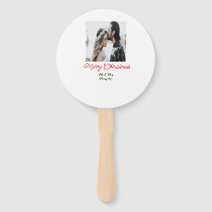 Merry Christmas couple photo add name happy holida Hand Fan