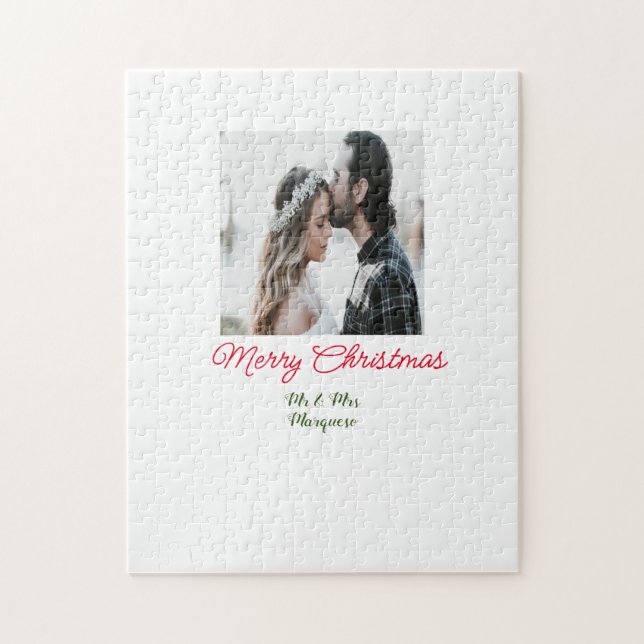 Merry Christmas couple photo add name happy holida Jigsaw Puzzle (Vertical)