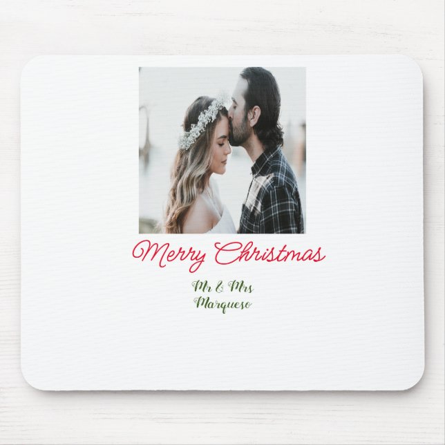Merry Christmas couple photo add name happy holida Mouse Pad (Front)