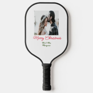 Merry Christmas couple photo add name happy holida Pickleball Paddle