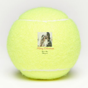 Merry Christmas couple photo add name happy holida Tennis Balls