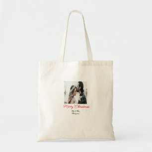 Merry Christmas couple photo add name happy holida Tote Bag