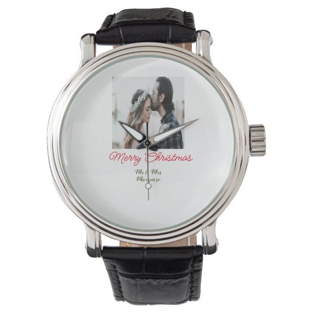 Merry Christmas couple photo add name happy holida Watch (Front)