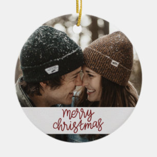 Merry Christmas Couple with Name and Date Ceramic Ornament