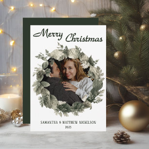 Merry Christmas Couples Wreath Photo Holiday Card