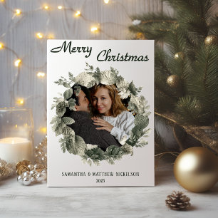 Merry Christmas Couples Wreath Photo Holiday Card