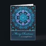 Merry Christmas Cousin, Blue Boho Snowflakes Holiday Card<br><div class="desc">Boho Christmas card for your cousin features an intricate bohemian design with snowflakes in rich hues of blue and turquoise on a dark background with a texture effect to give a bit of a "worn and weathered" look.</div>