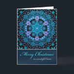 Merry Christmas Cousin, Blue Boho Snowflakes Holiday Card<br><div class="desc">Boho Christmas card for your cousin features an intricate bohemian design with snowflakes in rich hues of blue and turquoise on a dark background with a texture effect to give a bit of a "worn and weathered" look.</div>