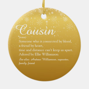 Merry Christmas Cousin Definition Gold Snowflakes Ceramic Ornament