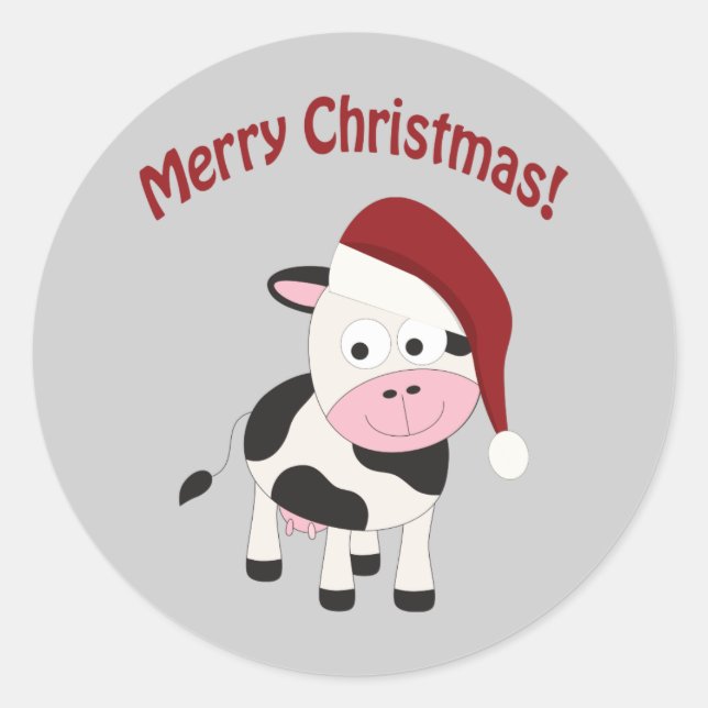 Merry Christmas Cow Classic Round Sticker (Front)